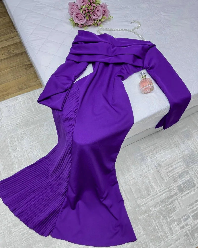 Solid Slash Neck Flare Sleeve Regular Fit A-Line Floor-Length Dress – Natural Waist, All Season Luxegan