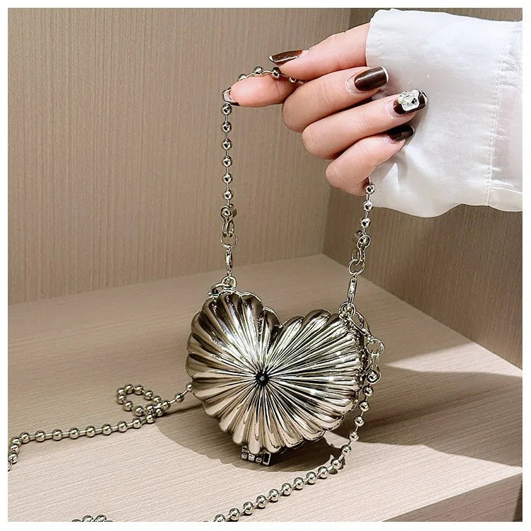 Mini Acrylic Shell Evening Bag | Designer Luxury Gold & Silver Handbag | Glamorous Wedding Party Purse | Fashionable Hard Case Chain Crossbody Shoulder Bag (Model 969288) Luxegan