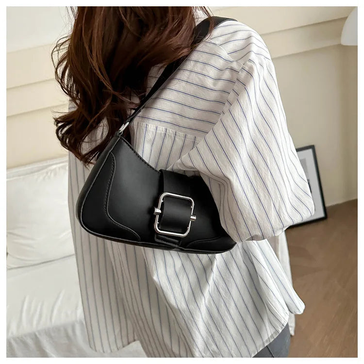 Women's Shoulder Bag | Fashionable Solid PU Leather Handbag & Casual Crossbody Purse