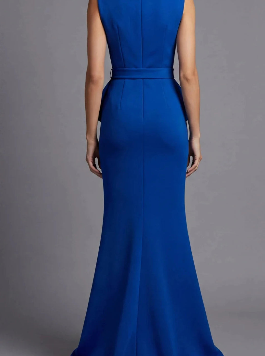 Pleat Sash Draped Mermaid Evening Dress | Scoop Neck Sleeveless Floor-Length Gown Luxegan