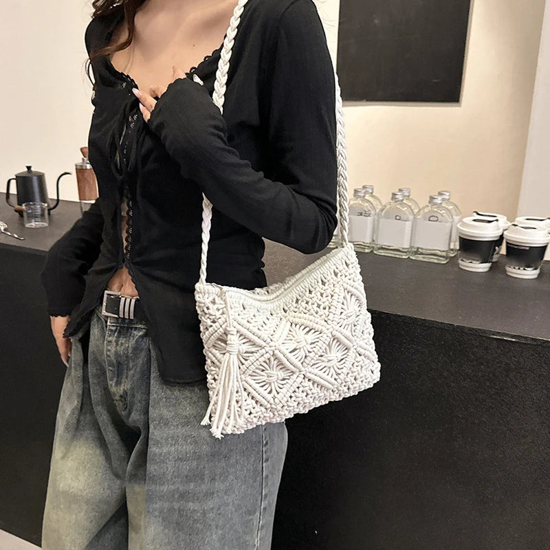 Soft Bohemian Straw Woven Crossbody | Hollow Out Summer Flap Bag Luxegan