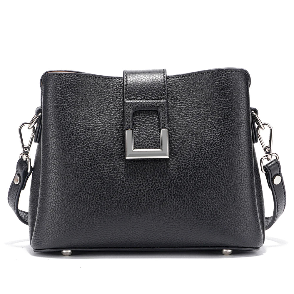 Genuine Leather White Designer Bucket Bag | Noble Shopper & Commuter Handbag | Large Capacity Cow Leather Shoulder & Crossbody Tote (ZC2135) Luxegan