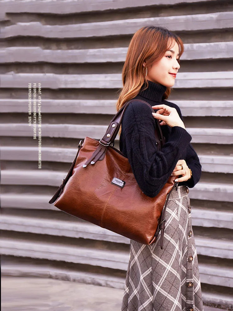 New Fashion Casual Tote Bag | Women's Handbags & Soft Leather Shoulder Bags (Vintage Big Capacity Crossbody Hand Bag) Luxegan