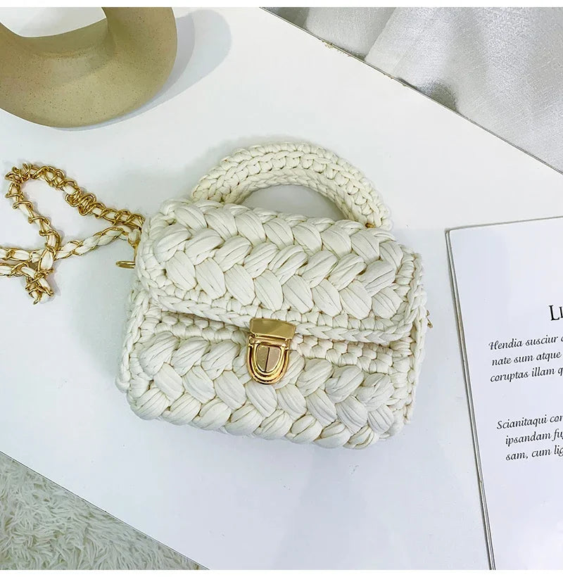 DIY Fashion Knitted Rope Woven Tote | Casual Chain Shoulder Bag Luxegan