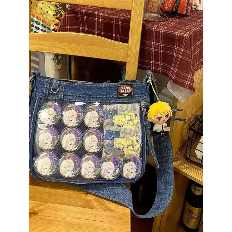 Y2K Denim Ita Bags Women | Subculture Designer JK Uniform Crossbody Shoulder Bag | Casual Daily Commute Students Luxegan