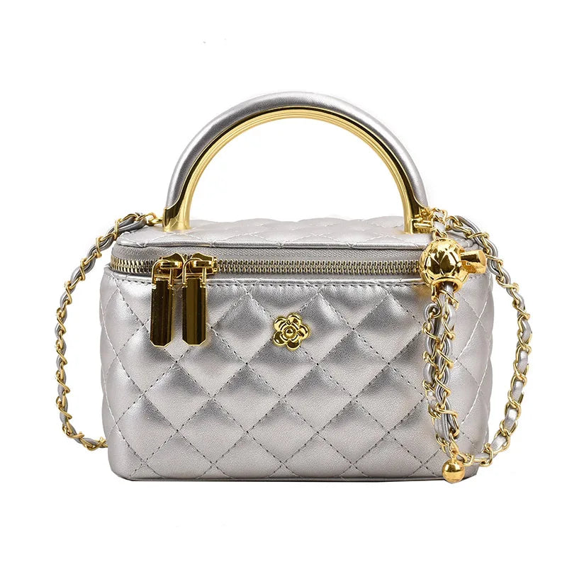 Quilted British Style PU Leather Crossbody | Small Square Chain Bag Luxegan