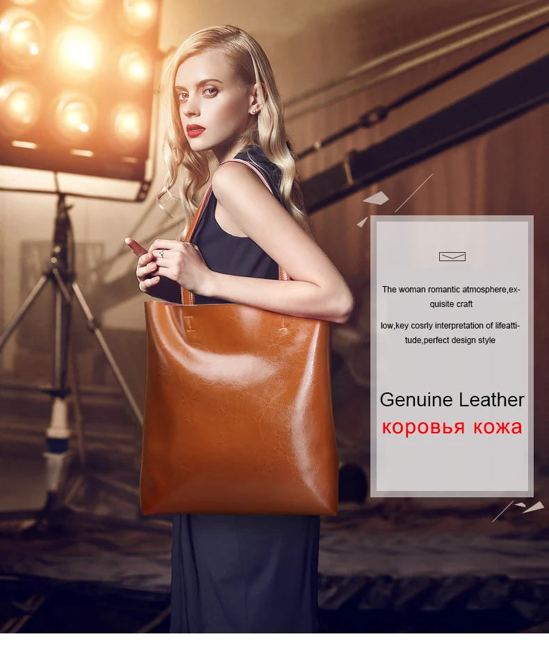 Cow Leather Vintage Handbag | Genuine Leather Shoulder & Office Tote Bag Luxegan