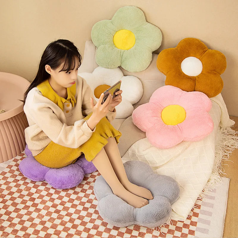 Circular Flower Shape Chair Cushion | Sophisticated "Soft Nap" Floral Silhouette | Elegant Winter Thick Floor & Couch Pillow | "Dignified" High-Performance Memory Comfort for Radiant Versatile Styling Luxegan