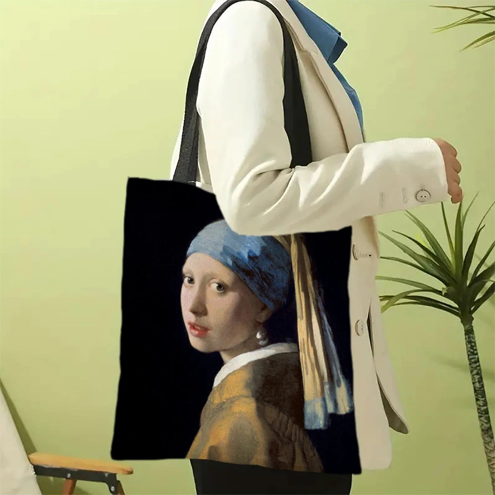 Oil Painting Printed Lightweight Tote | Sophisticated Artistic Linen-Look Handbag | Elegant - view 3