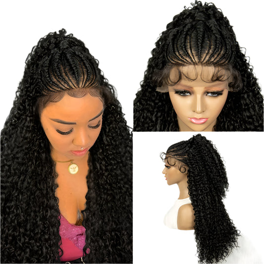 Kima Ombre Cornrow & Curly Ponytail Wig | 13x4 Lace Front | Half Updo | Synthetic Hair | Black Women