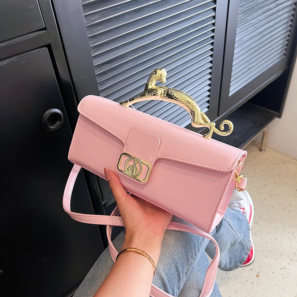 New Ladies Simple Fashion Shoulder Bag | Luxury Brand Design PU Leather Baguette | Metal Buckle Party & Commuting Bag Luxegan