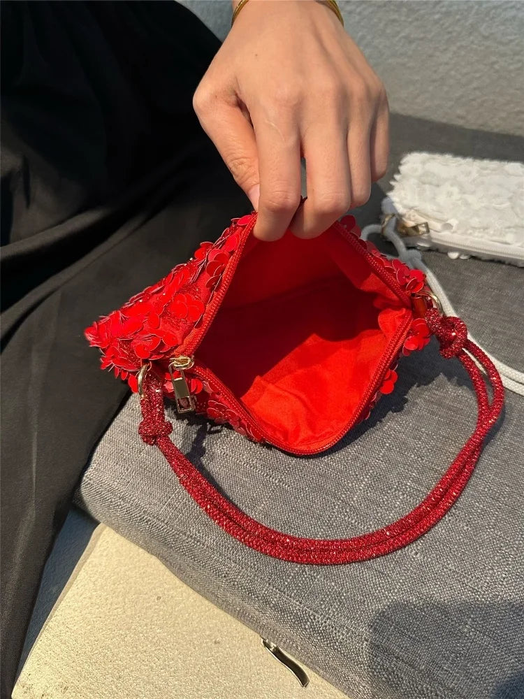 Luxury Sequins Shoulder Bag | Floral Designer Mini Handbag Luxegan
