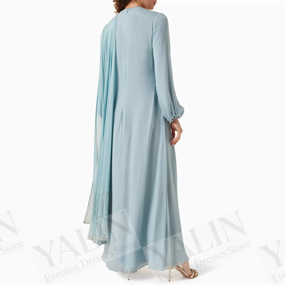 Women's Beaded A-Line Evening Gown – Ankle-Length, Full Sleeve Prom Dress
