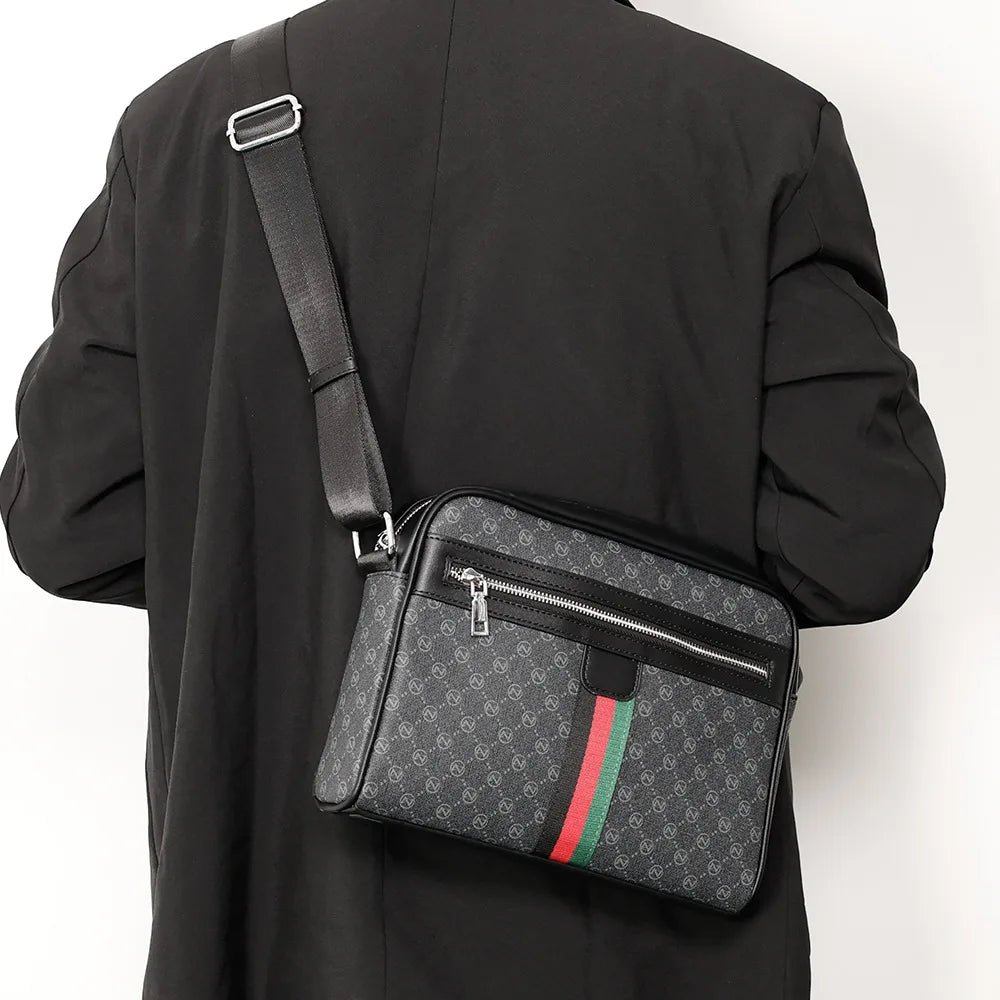 Fashion Men's Luxury Brand Crossbody Bag | Sophisticated Letter Printed Shoulder Messenger Bag | High-End Designer Sling Satchel | Versatile Men’s PU Leather Side Bag with Smart Partitioning Luxegan