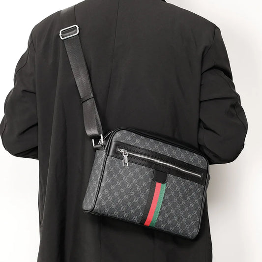 Fashion Men's Luxury Brand Crossbody Bag | Sophisticated Letter Printed Shoulder Messenger Bag | High-End Designer Sling Satchel | Versatile Men’s PU Leather Side Bag with Smart Partitioning Luxegan