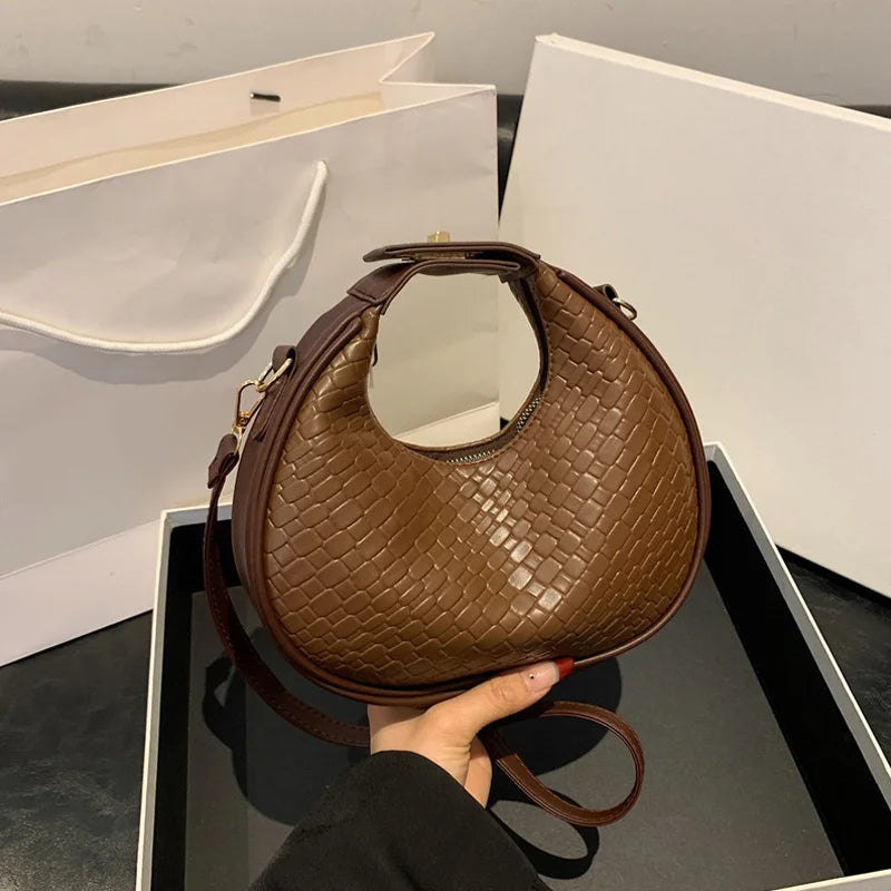 Fashion Solid Color Lattice Shoulder Bag | Sophisticated PU Leather Crossbody Bag | Elegant Ladies’ Small Trend Handbag | Luxury Designer Minimalist Flap Bag for Versatile Wear Luxegan