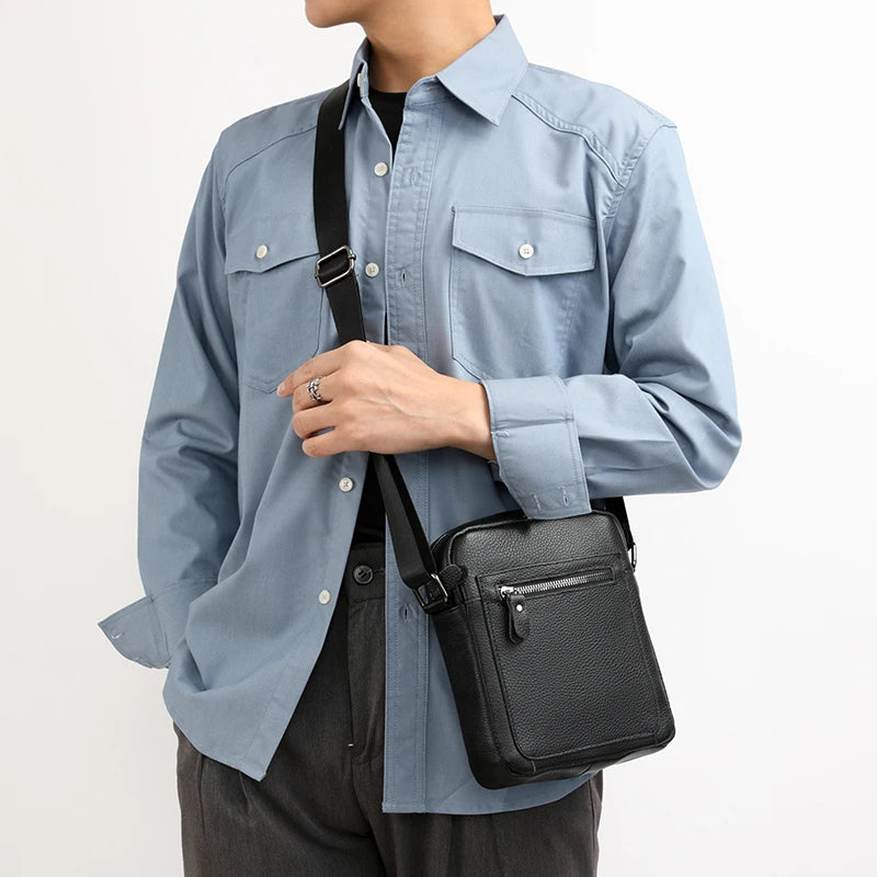 High Quality Genuine Leather Men's Shoulder Bag | Cow Leather Casual Daily Use Crossbody Purse & Handbag (Soft, Solid Color) Luxegan