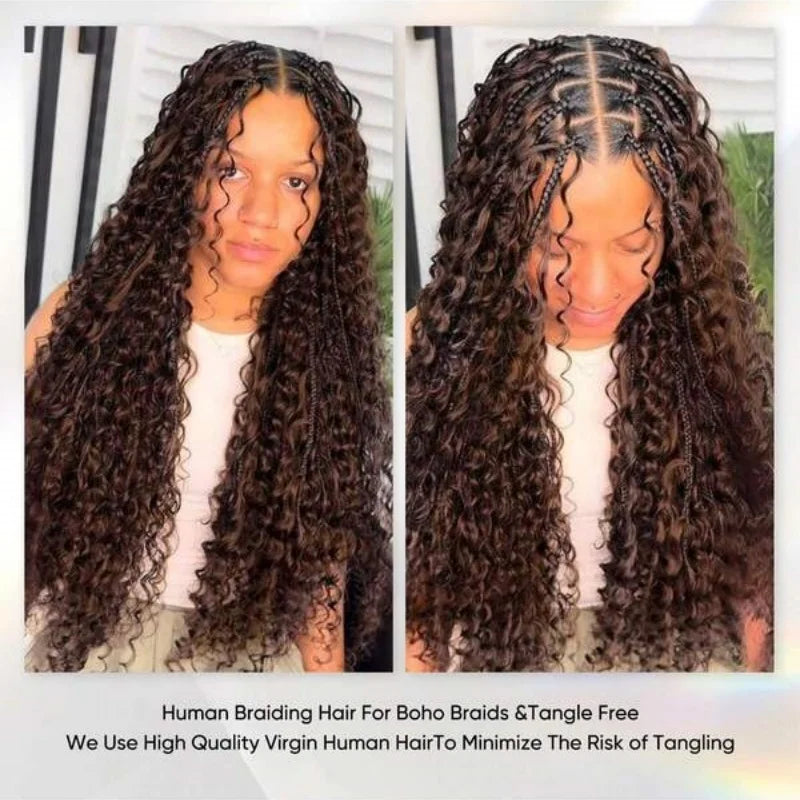 Deep Wave Human Hair Bulk for Braiding – 2 Bundles | Boho Braids | 12–28in | Natural & Chocolate - view 2