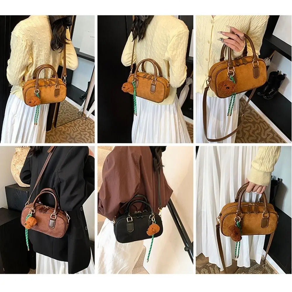 Women’s Fashion PU Leather Bowling Bag | Sophisticated Korean Style Small Square Bag | Large Capacity Solid Color Handbag | Chic Minimalist Shoulder Bag for Daily Shopping Luxegan