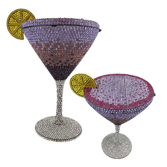 Jewels Martini-Glass Evening Purse | Sophisticated Diamond-Encrusted Bridal Handbag | Elegant Crystal Dinner Clutch | "Dignified" Rhinestone-Detailed Minaudière for High-Fashion Party Styling Luxegan