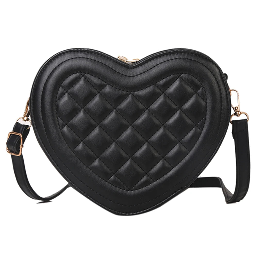 Fashion Love Heart Shaped Crossbody Bag | Rhombic Pattern Leather Chain Totes Luxegan