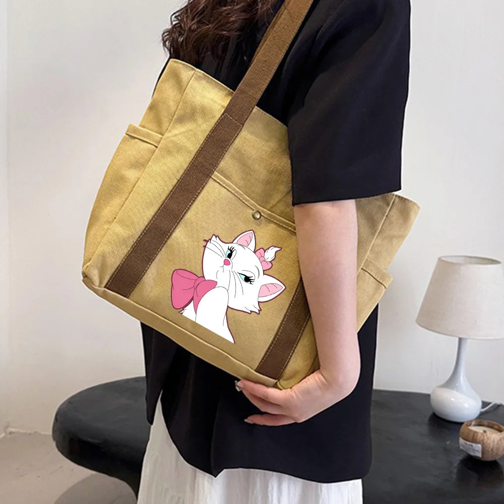 The Aristocats Marie Cat Large Capacity Canvas Tote Bags | Work Commuting Carrying Bag Student Outfit Book Shoulder Shopping Bag Luxegan