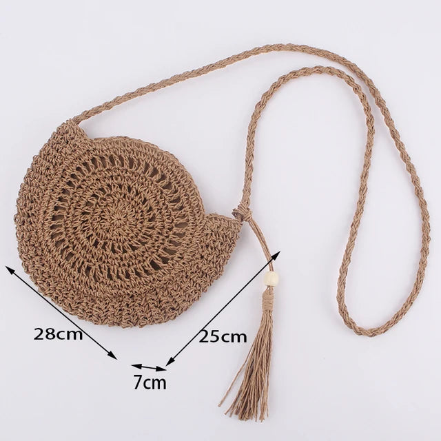 Round Soft Paper Rope Shoulder Bag | Tassel Summer Beach Handmade Crossbody Bag Luxegan