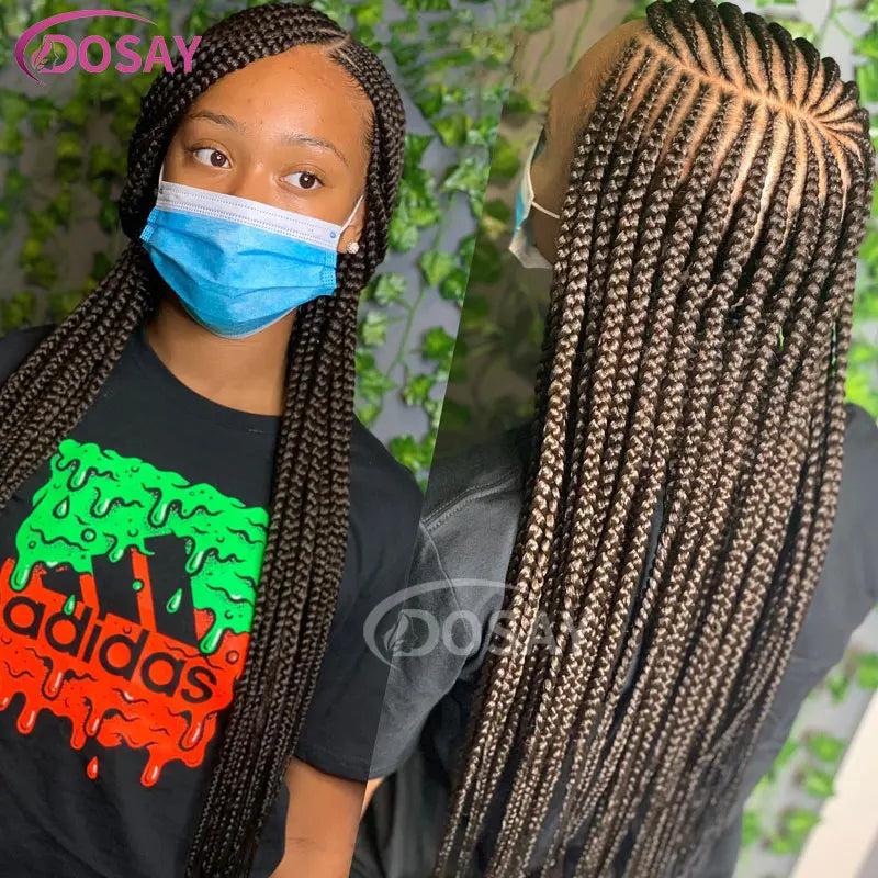 36" Full Lace Frontal Braids Wig Synthetic Side Part Knotless Cornrow Braided Lace Front Wig Twist Braided Faux Locs Braid Wigs Luxegan