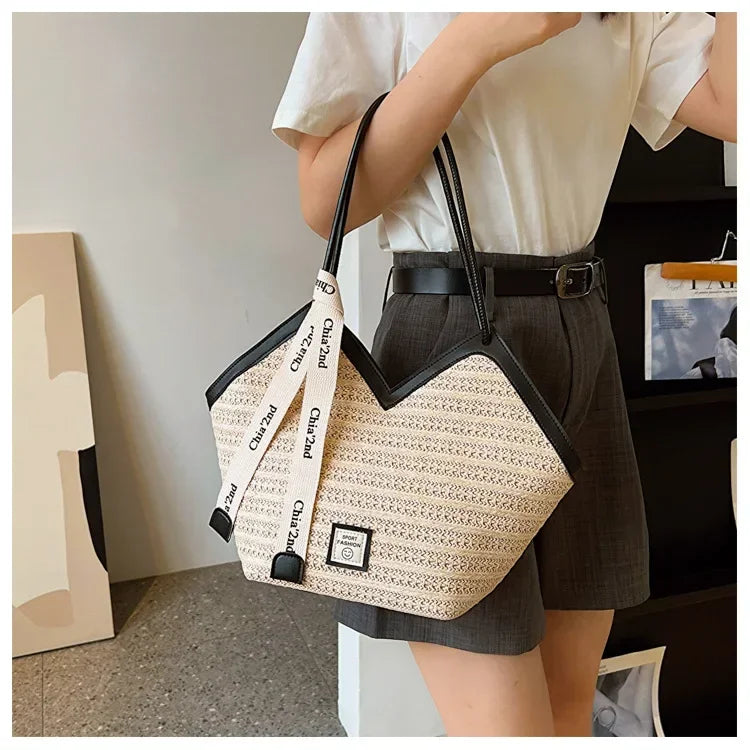 Vintage Handmade Woven Straw Beach Bag | Sophisticated Raffia Circle Rattan Shoulder Bag | Bohemian Summer Vacation Handbag | Fashion-Forward TPU & Polyester Casual Tote Luxegan