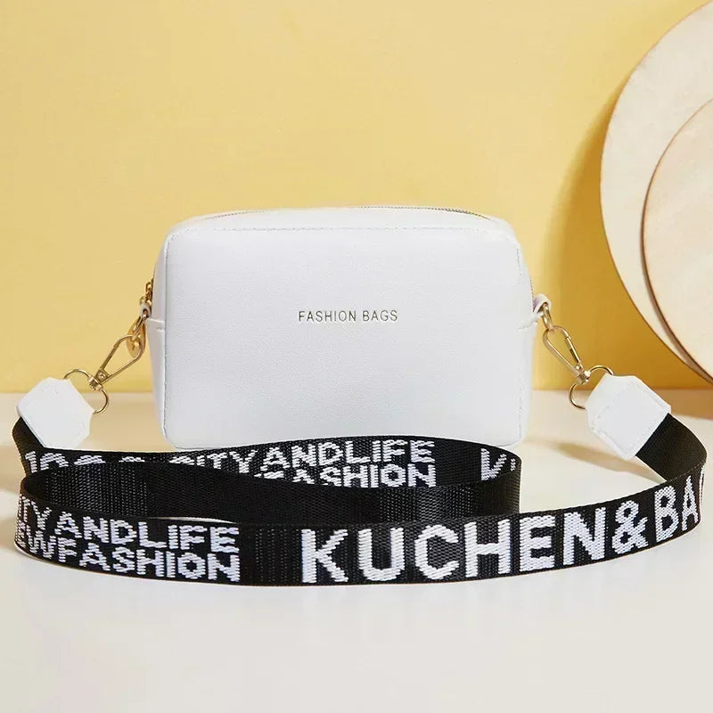 Simple-Style Small Shoulder Bag | Sophisticated PU Leather Wide-Strap Crossbody | Elegant Letter-Detailed Messenger Purse | "Dignified" Soft Flap Handbag for Versatile Daily Styling Luxegan