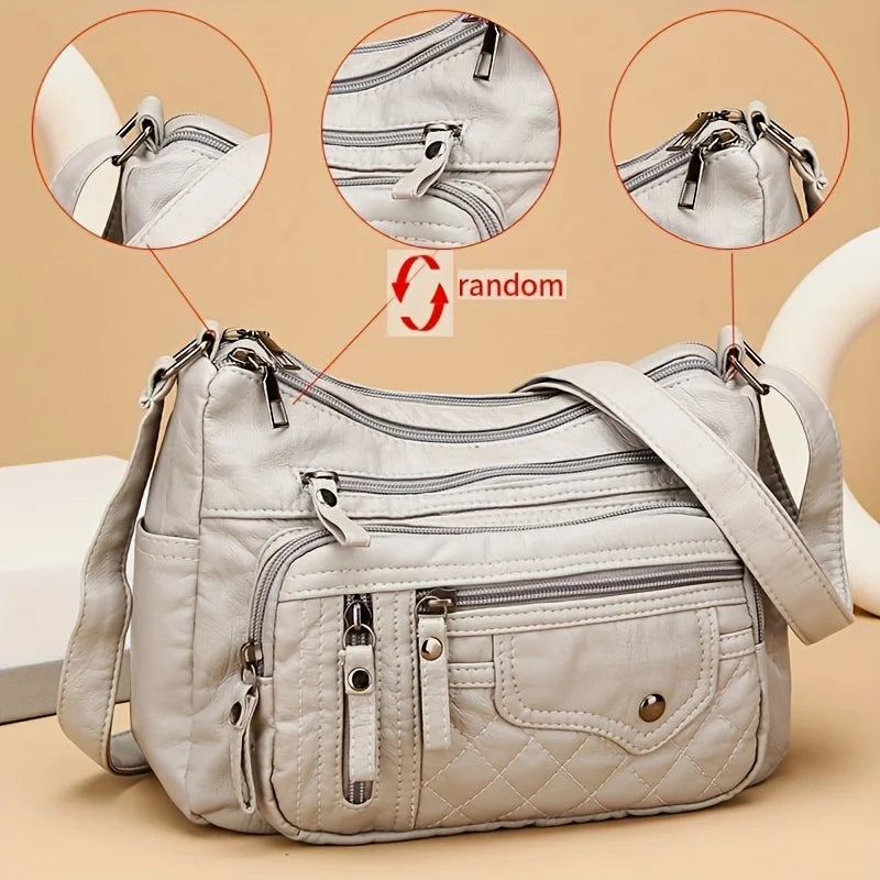 Ladies' Multi-Pocket Crossbody Bag | Fashion Multi-Zip & Vegan Leather Handbag Luxegan