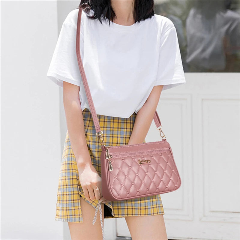 New Fashion Embroidery Thread Shoulder Bag | Sophisticated PU Leather Crossbody | Elegant Large-Capacity Small Purse | "Dignified" Soft Casual Tote for Versatile Daily Styling Luxegan