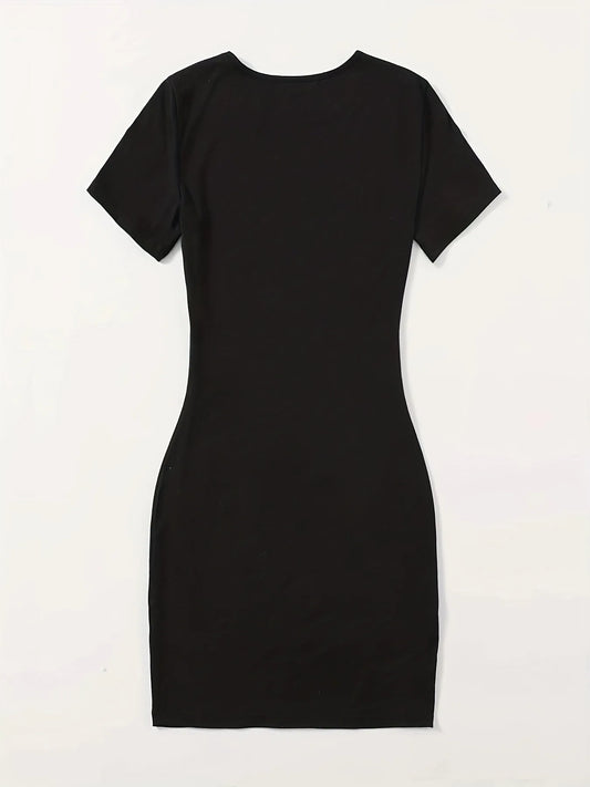 Summer "PERFECTLY" Print T-Shirt Dress | Sexy Club Short Sleeve Round Neck Mini Dress | Casual Letter Print Medium Stretch Slim Fit Sheath Luxegan