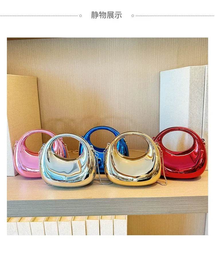 Metallic Half-Moon Minaudiere | Hard Crossbody & Clutch Luxegan