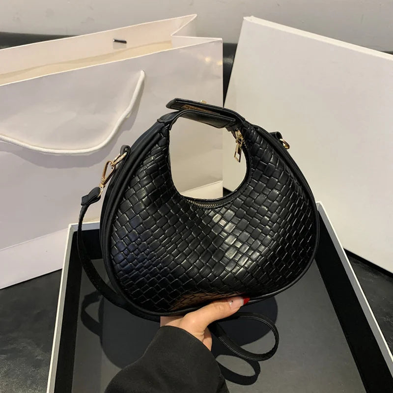 Fashion Solid Color Lattice Shoulder Bag | Sophisticated PU Leather Crossbody Bag | Elegant Ladies’ Small Trend Handbag | Luxury Designer Minimalist Flap Bag for Versatile Wear Luxegan