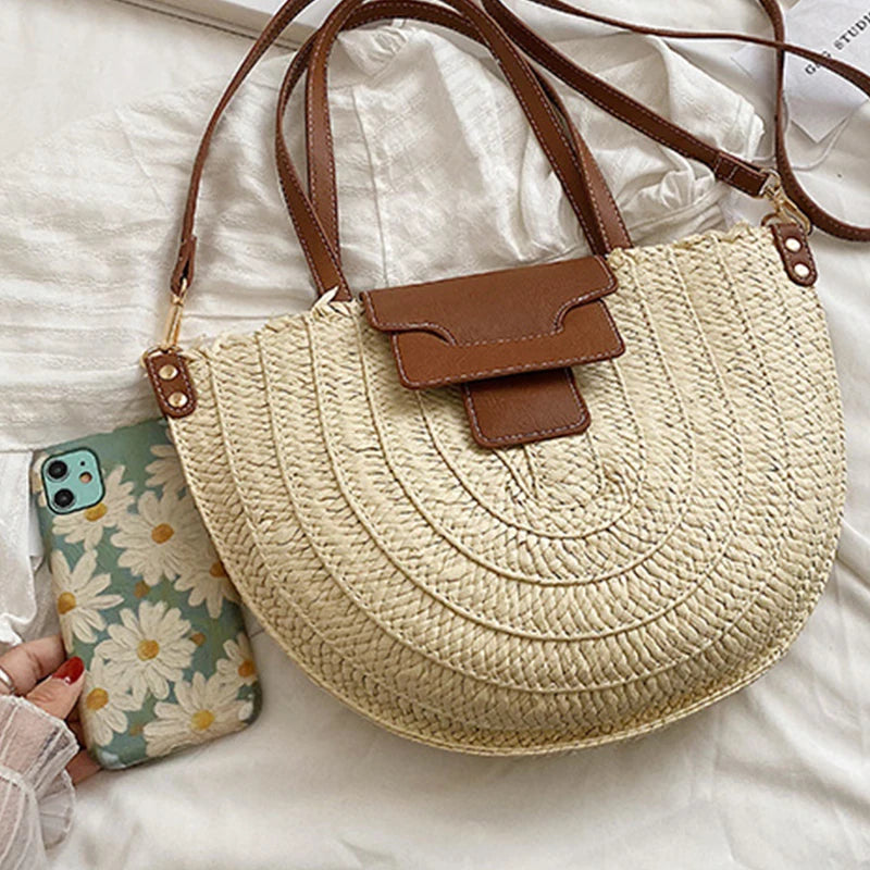 Designer Woven Straw Tote | Large Capacity Beach & Shopper Bag Luxegan