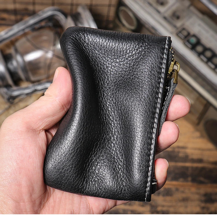 GURO Mini Monedero de Cuero Genuino de Lujo para Hombre, Cartera Corta con Cremallera, Pequeño Estuche de Cuero Vacuno para Mujer, Tarjetero, Bolsas Cuadradas Diarias para Llaves