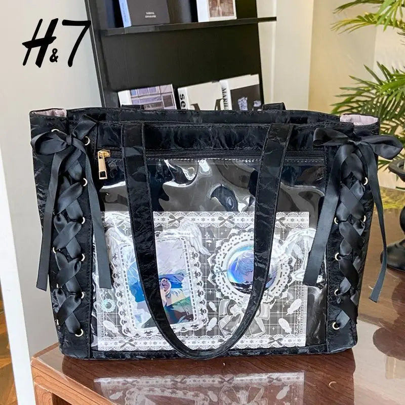 New Versatile Fashion Ribbon Ita Bag | Large Capacity Anime Millet Bag | Sophisticated Green Lace & Bow Shoulder Tote | Fashion-Forward Canvas Daily Outfit Bag with Artisan Charm Luxegan