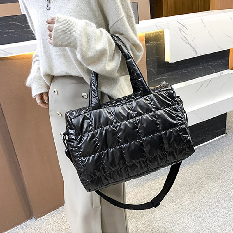 Luxury Space Padded Cotton Handbag | Big Capacity Shoulder Bag & Waterproof Nylon Bag (Travel Down Crossbody Bag Purse Bolsa) Luxegan