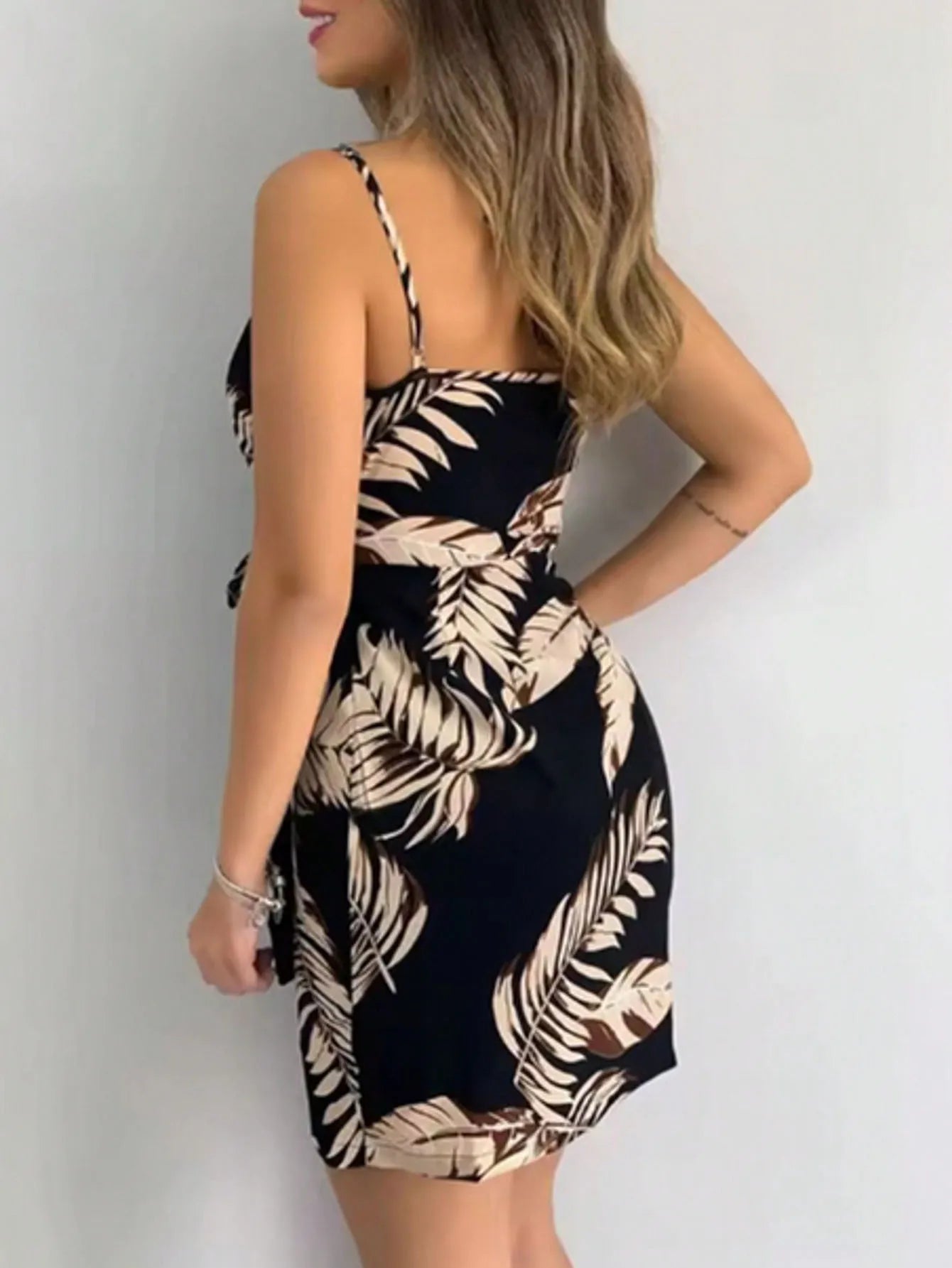 Tie-Front Floral Spaghetti Strap Mini Dress | Casual V-Neck Asymmetrical Summer Sundress | Elegant Non-Stretch Everyday Dress Luxegan
