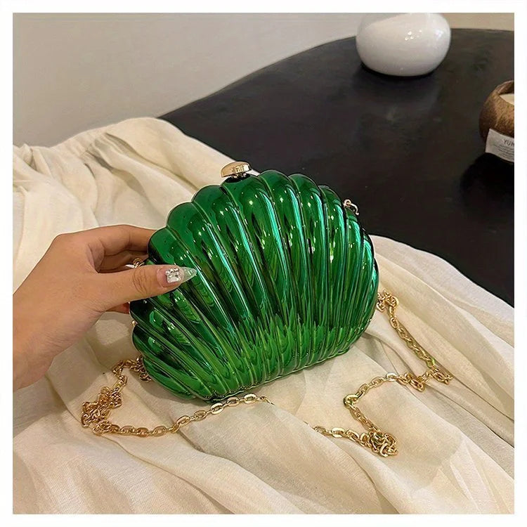 Y2K Retro Shell Clutch | Mini Crossbody with Metallic Finish Luxegan