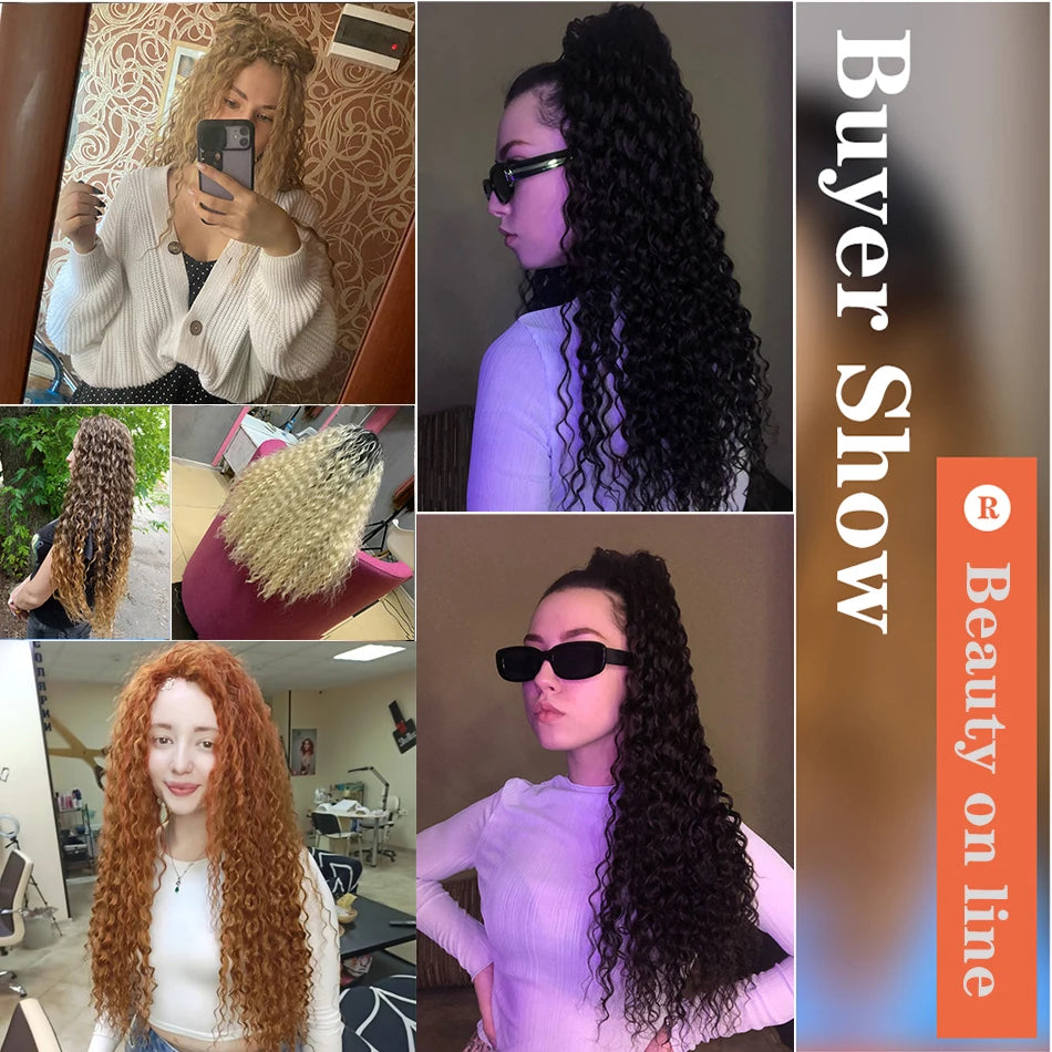 Long Curly Synthetic Hair Bundles | Water Wave Extensions | 28–32 Inches Luxegan