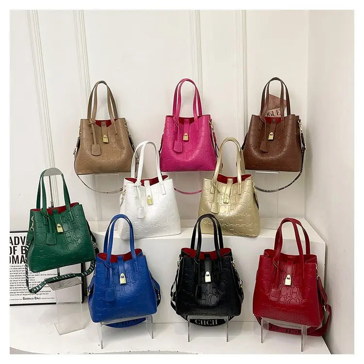 Women's New Large-Capacity Bucket Bag | Winter Fashion Letter Printing Temperament Versatile Messenger Bag Luxegan