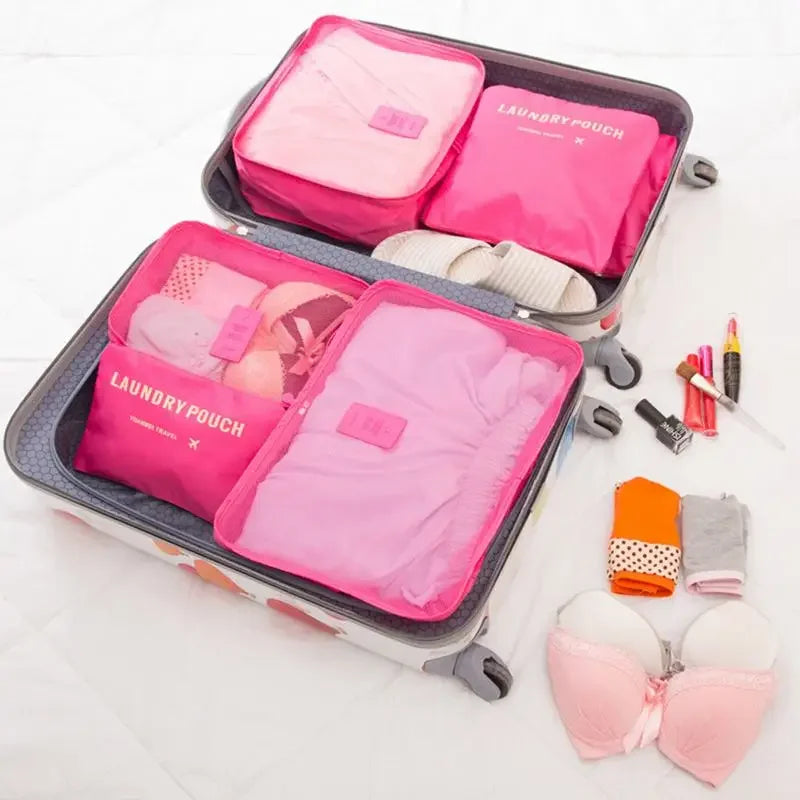 6pcs Set Travel Storage Bags | Suitcase Packing Set & Portable Luggage Organizer (Clothes Shoe Foldable Organizer) Luxegan