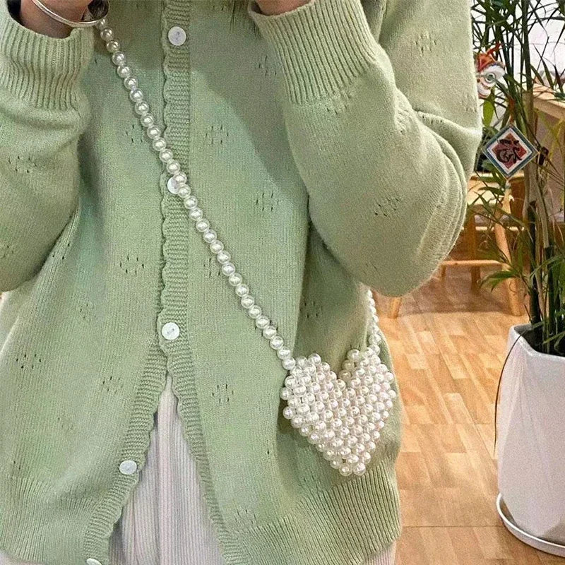 Heart Mini Bag | Cute Pearl Shoulder & Crossbody Bag Luxegan