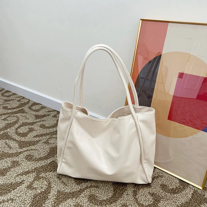 Large Capacity PU Leather Commuter Tote | Soft Shoulder Book Pack Luxegan