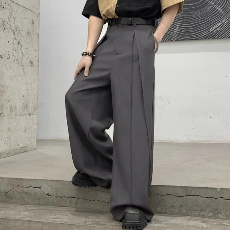 Korean Style Straight Trousers | Sophisticated Mid-Waist Loose Silhouette | Elegant "Full-Length" Streetwear Joggers | "Dignified" Elastic Waist Button Pants for Radiant Versatile Styling Luxegan