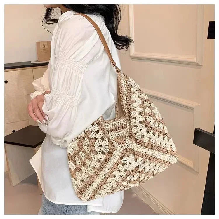 Women's Weaving Top-Handle Tote Bag | Large Portable Shoulder Bag, Summer Beach Purse & Shopper Satchel Luxegan