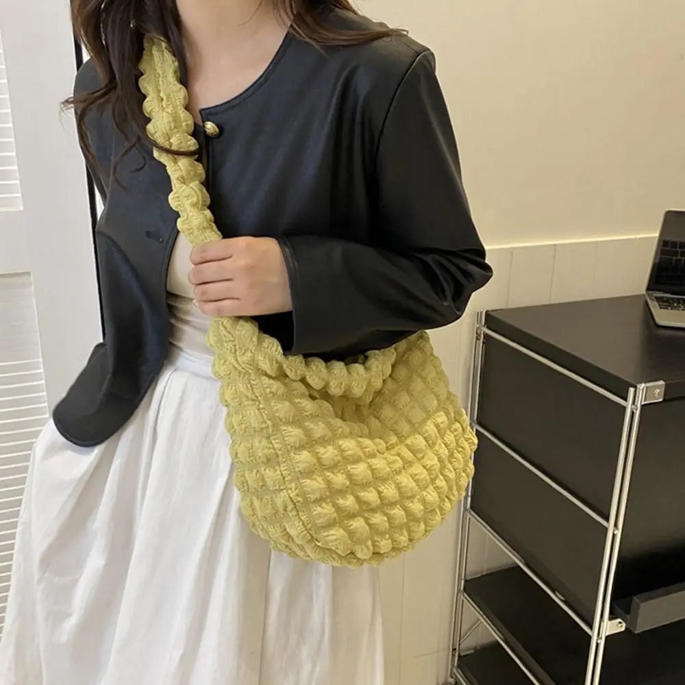 Quilted Pleated Puffer Tote Bag | Padded Shoulder Bag & Ruched Cloud Handbag Luxegan