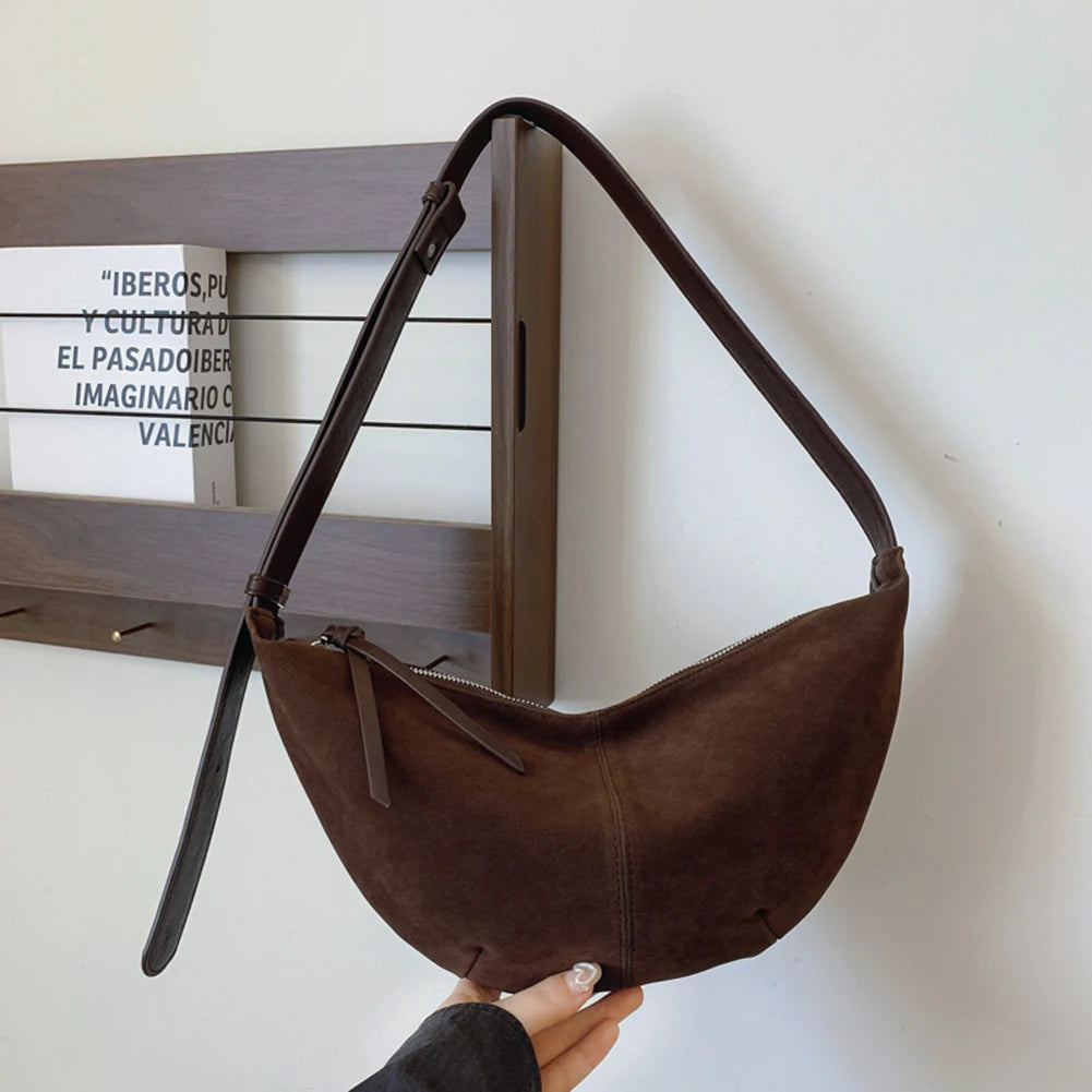 Soft Suede Hobo Crossbody | Simple Winter Shopper Bag Luxegan